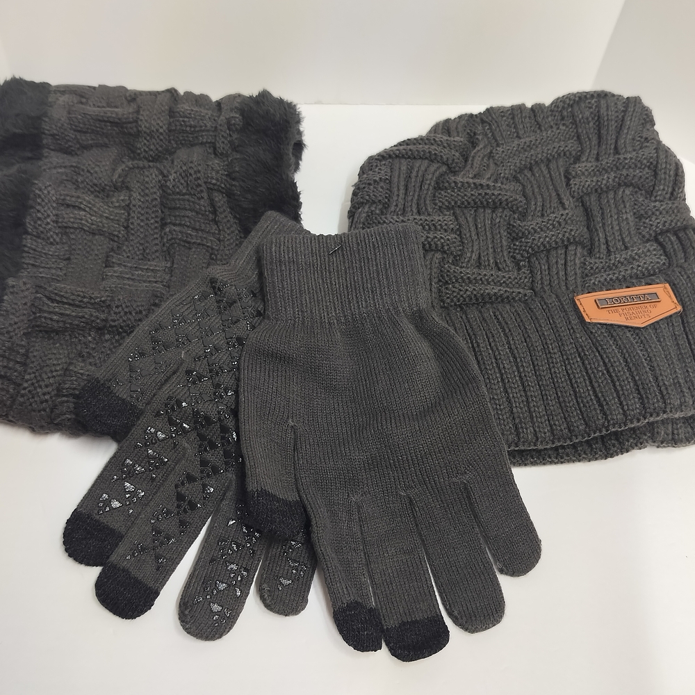Loritta 3Pcs Winter Set – Fleece Beanie, Scarf, Touch Gloves for Women Or Men.